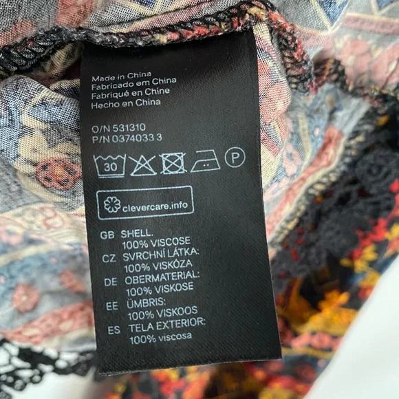 H&M Coachella Floral Flowy Boho Lace Trim Bell-Sleeve Long Sleeve Strappy Shirt - Picture 7 of 9